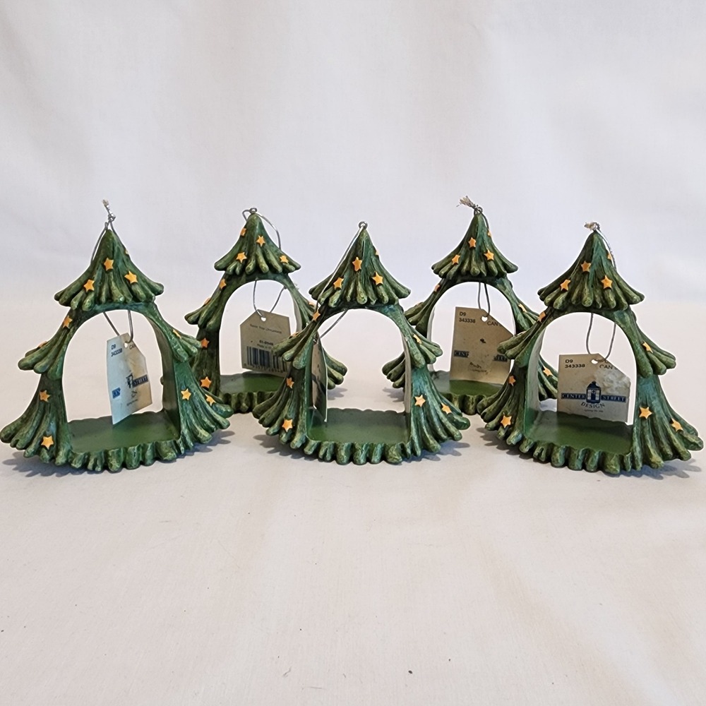 Center Street Design Resin Christmas Tree Arch Ornaments 4" Set of 5 Green Star